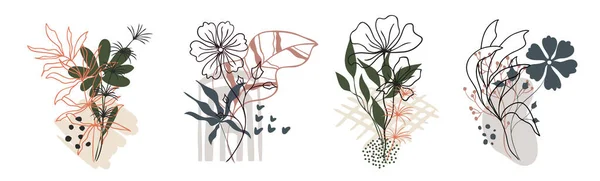 Definir Fundo Floral Abstrato Isolado Branco Vector Mão Desenhar Folhas —  Vetores de Stock