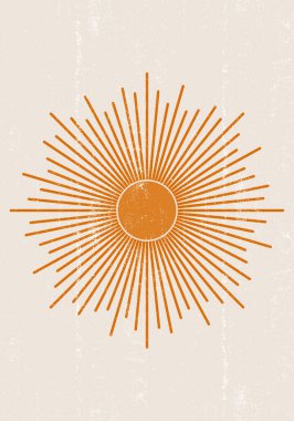 Orange Sun baskı boho minimalist basılabilir duvar sanatı geometrik soyut gün batımı baskı bohem sanat, vektör