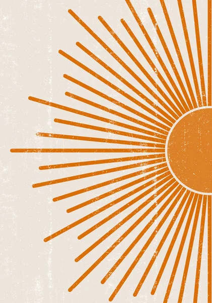 Orange Sun Tryck Boho Minimalistisk Utskrivbara Vägg Konst Geometrisk Abstrakt — Stock vektor