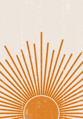 Orange Sun baskı boho minimalist basılabilir duvar sanatı geometrik soyut gün batımı baskı bohem sanat, vektör