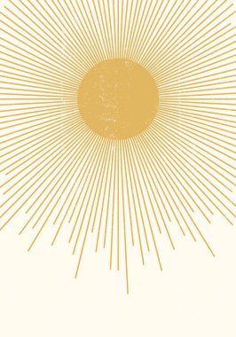 Güneş deseni boho minimalist basılabilir duvar sanatı geometrik soyut gün batımı baskı bohem sanat, vektör