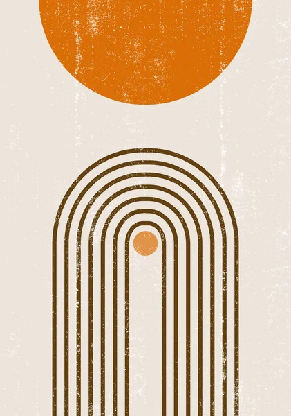 Горит Оранжевый Солнце Печать Boho Минималистский Печати Стены Геометрические Радуга — стоковый вектор