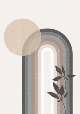 Sun print boho minimalist basılabilir duvar sanatı geometrik gökkuşağı soyut gün batımı baskı bohem sanat, vektör