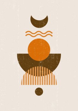 Soyut güneş ay baskısı boho minimalist basılabilir duvar sanatı geometrik soyut gün batımı baskı bohem sanat eserleri, vektör
