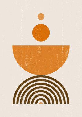Yanmış turuncu güneş desenli boho minimalist basılabilir duvar sanatı geometrik gökkuşağı soyut gün batımı desenli bohem sanat eseri, vektör