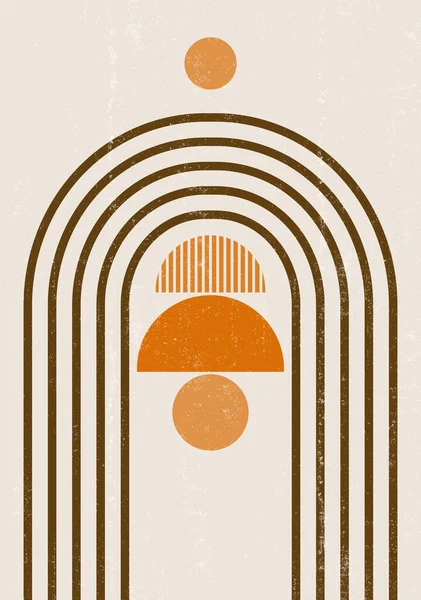 Yanmış turuncu güneş desenli boho minimalist basılabilir duvar sanatı geometrik gökkuşağı soyut gün batımı desenli bohem sanat eseri, vektör