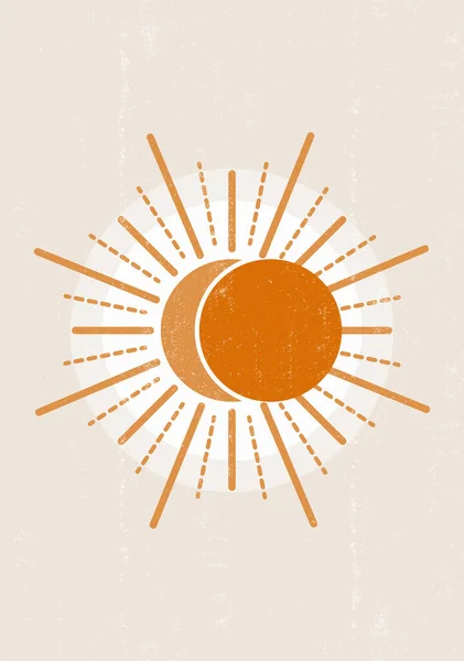 Orange Sun Tryck Boho Minimalistisk Utskrivbara Vägg Konst Geometrisk Abstrakt — Stock vektor