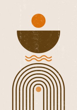 Gökkuşağı desenli boho minimalist basılabilir duvar sanatı geometrik güneş soyut baskı bohem sanat, vektör
