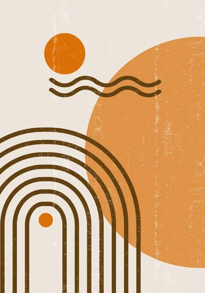 Gökkuşağı desenli boho minimalist basılabilir duvar sanatı geometrik güneş soyut baskı bohem sanat, vektör