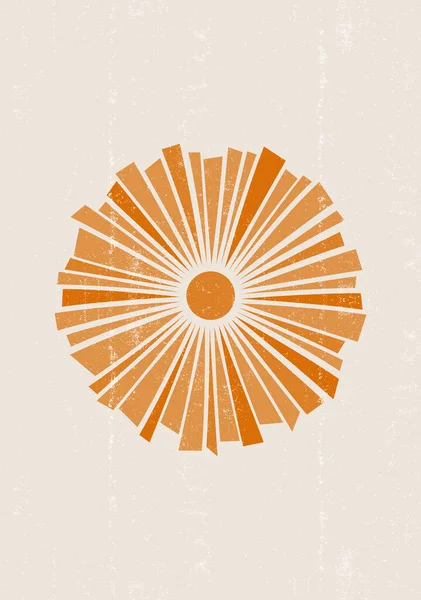 橙色太阳印刷品简约的可打印墙壁艺术几何抽象日落印刷品波希米亚艺术作品 — 图库矢量图片