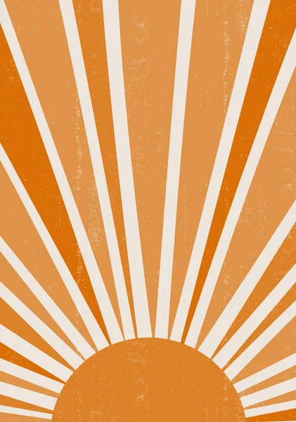 Orange Sun Print Boho Minimalistisch Bedruckbare Wandkunst Geometrisch Abstrakt Sonnenuntergang — Stockvektor