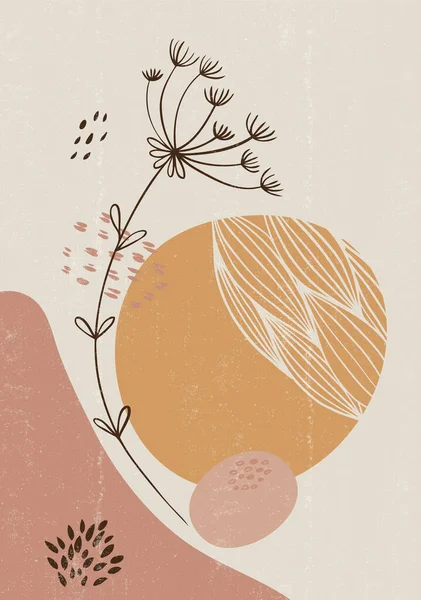 植物学印刷品Boho简约主义印刷品墙壁艺术抽象家居装饰花卉印刷品Bohemian艺术作品 — 图库矢量图片