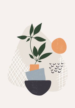 Botanik baskılı boho minimalist duvar sanatı soyut ev dekorasyonu çiçek baskısı sanat eserleri, vektör