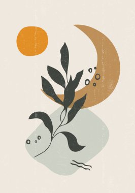 Botanik baskılı boho minimalist duvar sanatı soyut ev dekorasyonu çiçek baskısı sanat eserleri, vektör