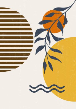 Soyut güneş ayı iz bırakır boho minimalist basılabilir duvar sanatı geometrik soyut gün batımı baskı bohem sanat eserleri, vektör