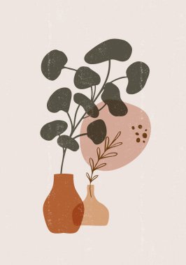 Botanik baskılı boho minimalist duvar sanatı soyut ev dekorasyonu çiçek baskısı sanat eserleri, vektör