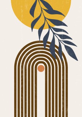 Soyut güneş ayı iz bırakır boho minimalist basılabilir duvar sanatı geometrik soyut gün batımı baskı bohem sanat eserleri, vektör