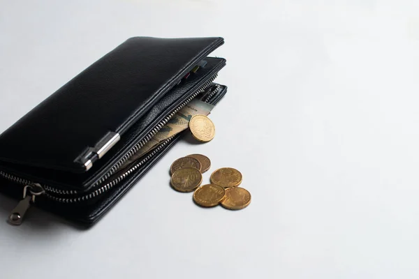 Metal paralar ile deri cüzdan