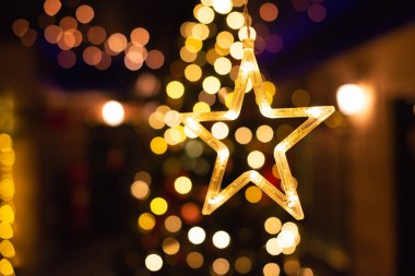 Yıldız dekorasyon, yeni yıl ışık bokeh, sarı dekor ışıklar