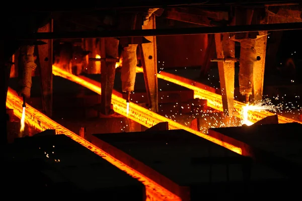 Tarugos Aço Corte Tocha Planta Metalúrgica Produção Metalúrgica Indústria Pesada — Fotografia de Stock