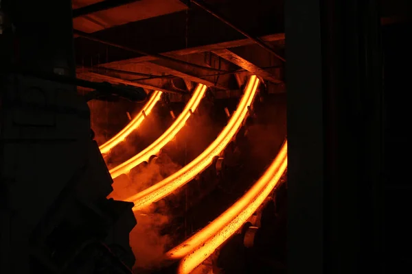 Palanquillas Metal Acero Caliente Rojo Después Fundición Acero Fundido Máquina — Foto de Stock