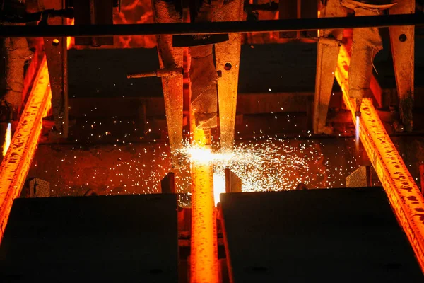 Steel Billets Torch Cutting Metallurgical Plant Metallurgical Production Heavy Industry Stock Photo