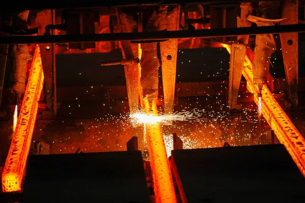 Steel Billets Torch Cutting Metallurgical Plant Metallurgical Production Heavy Industry Stock Photo