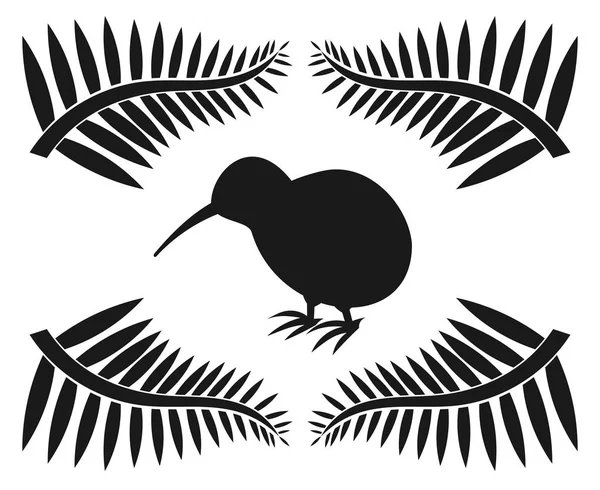 Kiwi Páfrányok Szimbólum Illusztráció Zéland — Stock Vector
