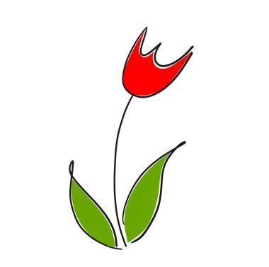 Kırmızı lale çiçek çizim. Vektör çizim