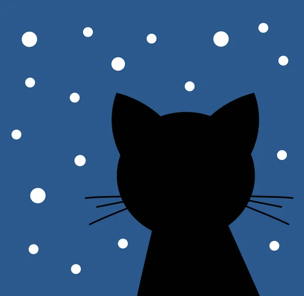 Gatto Nero Che Guarda Neve Notte — Vettoriale Stock