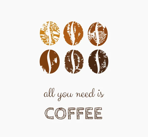 Koffiebonen Symbool Alles Wat Nodig Hebt Koffie Vectorillustratie — Stockvector