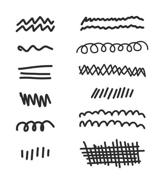 Ensemble Lignes Griffonnées Dessinées Main Illustration Vectorielle — Image vectorielle