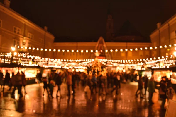 Iluminación Del Mercado Navidad Salzburgo Austria Navidad Bokeh Luces — Foto de Stock