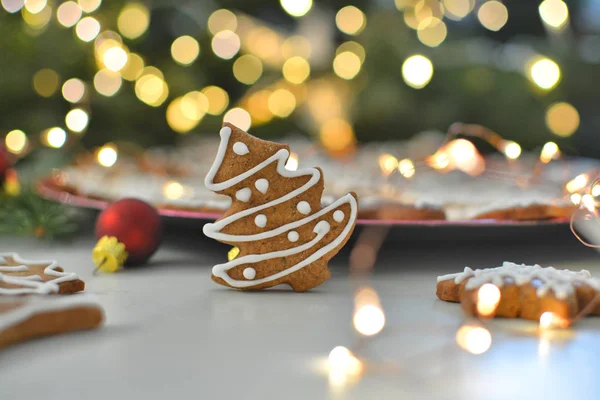 Biscuit Arbre Noël Fond Lumières Noël — Photo