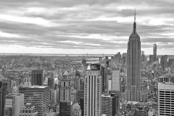 New York City skyline. Black and white colors