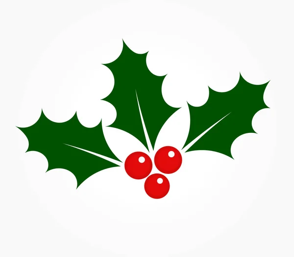 Holly Berries Icon Ilex Plant Leaves Symbol Christmas — Stock Vector