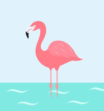 Su çizimde gölet ve göllerde flamingo kuşu