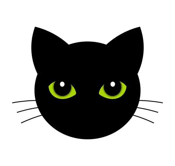 Cara Gato Negro Con Ojos Verdes — Vector de stock