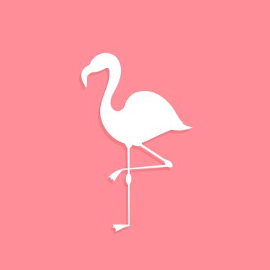 Flamingo kuşu beyaz şekil pembe bir arka plan üzerinde. Vektör illustrsation