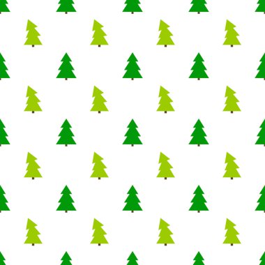 Beyaz zemin üzerine yeşil Noel ağaçları desen. Vektör çizim