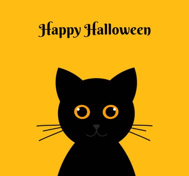 Turuncu arka plan üzerinde Halloween siyah kedi. Vektör çizim