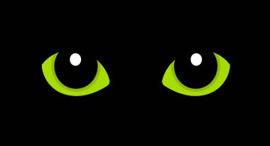 Yeşil kedi gözleri karanlıkta. Cadılar Bayramı illüstrasyon