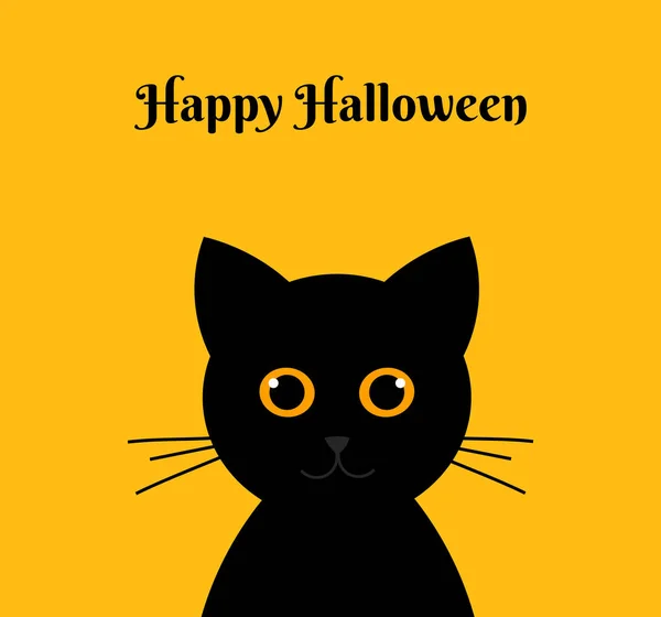 Halloween Schwarze Katze Auf Orangefarbenem Hintergrund Vektorillustration — Stockvektor