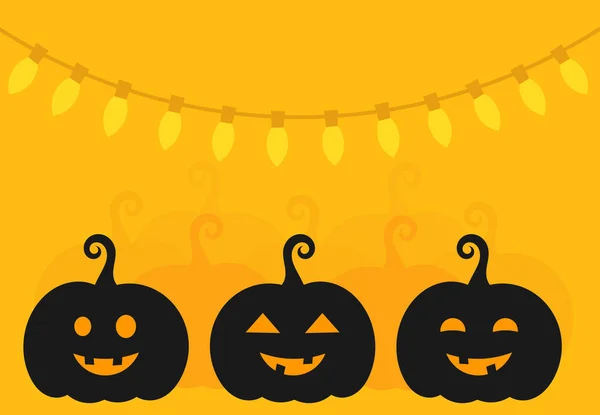 Três lanternas de abóbora de Halloween no fundo laranja — Vetor de Stock