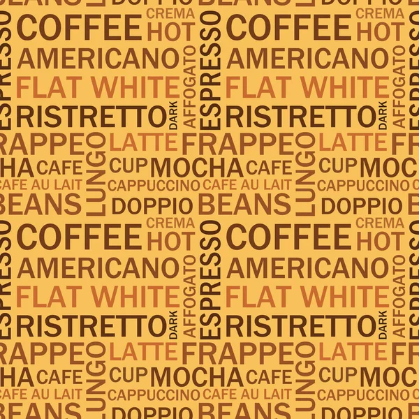 Types de café modèle de texte sans couture — Image vectorielle