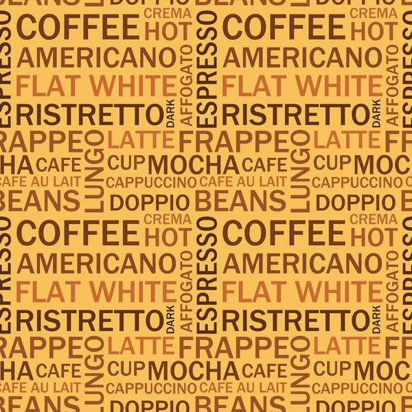 Koffie soorten naadloze tekstpatroon — Stockvector