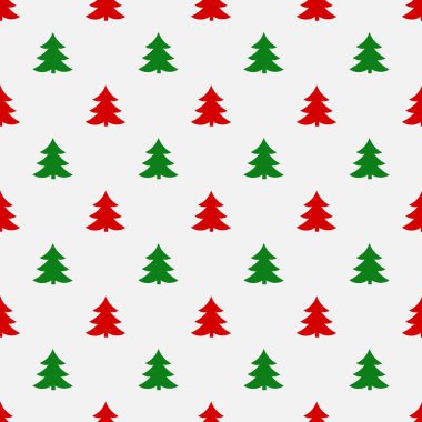 Kırmızı ve yeşil Noel ağaçları seamless modeli. Vektör çizim
