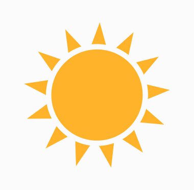 Güneş simgesi. Vektör çizim, tasarım için düz öğe.