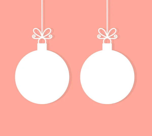 Twee Kerstballen Ornamenten Pastel Roze Achtergrond Witte Labels Met Kopie — Stockvector