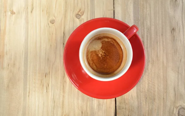 Кофе Эспрессо Красной Чашке Деревянном Фоне — стоковое фото